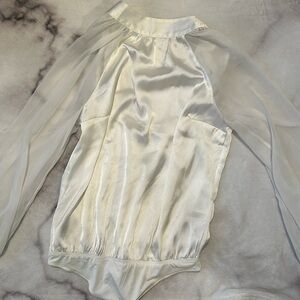 White satin tie bodysuit